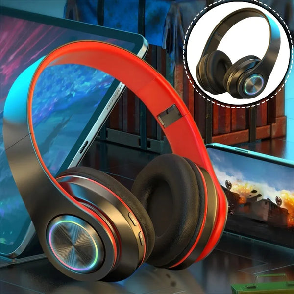 Wireless Over Ear Headphones - Active Noise Canceling, Deep Bass, LED Light, Portable Folding Design for Music, Sports & Games