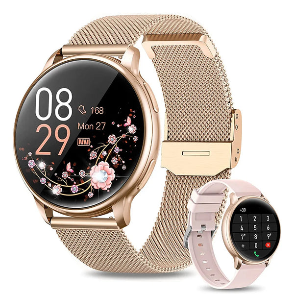 Smart watch for women with phone function, 1.39 inch HD full touch screen with monitor, menstrual cycle, sleep monitoring, pedom